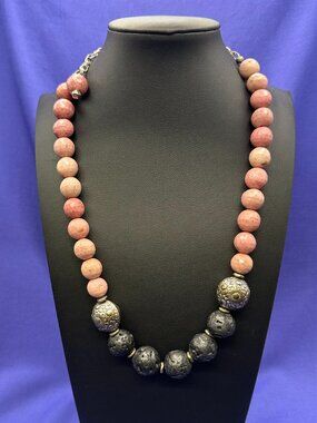 Rhodonite & Lava Rock Necklace